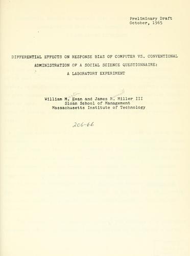 Cover for Differential effects on response bias of computer vs. conventional administration of a social science questionnaire