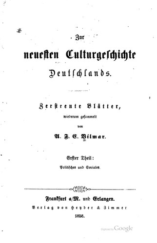 Cover for Zur neuesten Culturgeschichte Deutschlands.