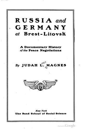 Cover for Russia and Germany at Brest-Litovsk