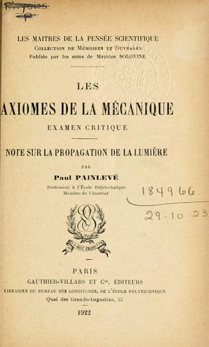 Cover for axiomes de la mécanique, examen critique