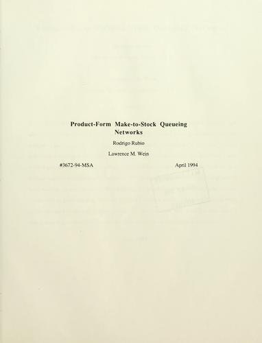 Cover for Product-form make-to-stock queueing networks