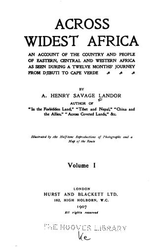 Cover for Across Widest Africa: An Account of the Country and People of Eastern, Central and Western ...