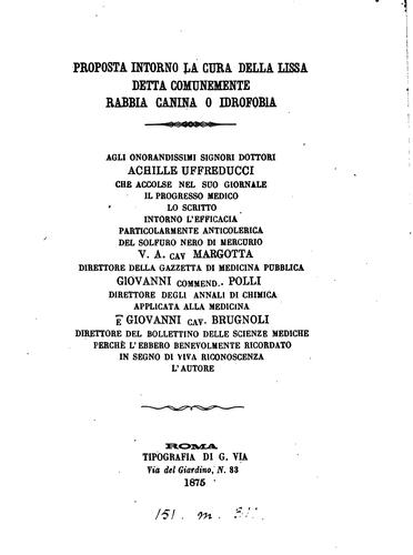 Cover for Proposta intorno la cura della lissa detta ... rabbia canina [by S. Cadet].