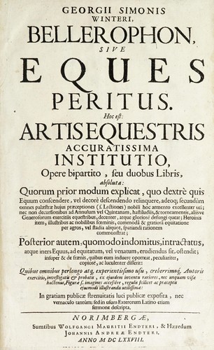 Cover for Georgii Simonis Winteri, Bellerophon, sive, Eques peritus
