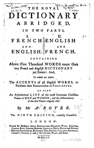 Cover for The Royal Dictionary Abridged ...: French and English. English and French ...