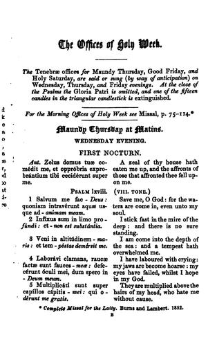 Cover for The offices of Holy week, pointed for recitation. To which is added the office of lauds for ...