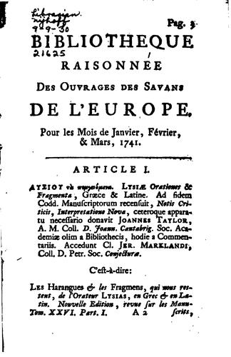 Cover for Bibliothèque raisonnée des ouvrages des savans de l'Europe