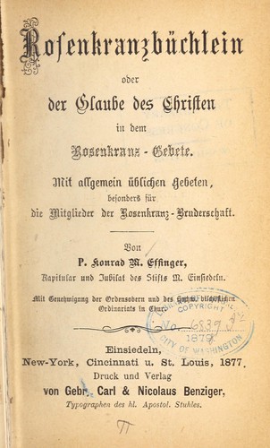 Cover for Rosenkranzbüchlein oder Der glaube des christen in dem rosenkranz-gebete...