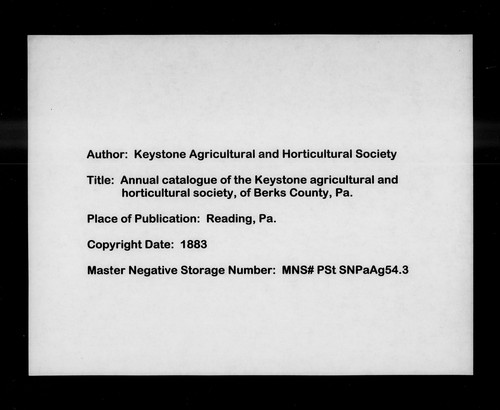Cover for Annual catalogue of the Keystone agricultural and horticultural society, of Berks County, Pa