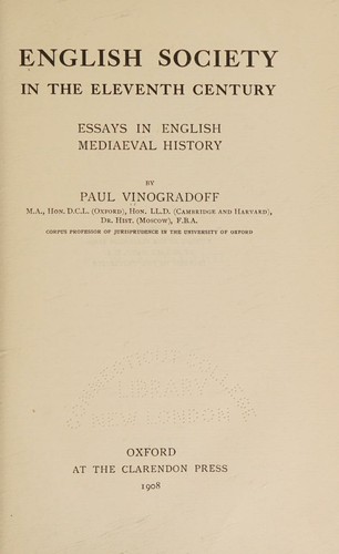 Cover for English Society in the 11th Century