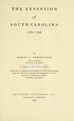 Cover for The expansion of South Carolina