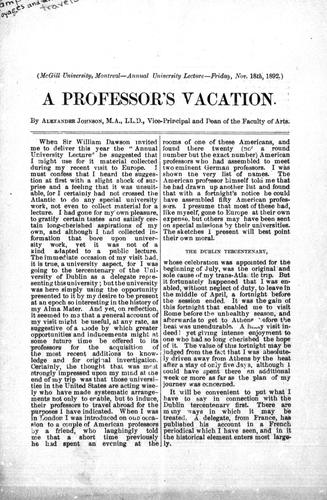 Cover for A professor's vacation