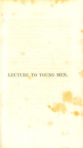 Cover for A lecture to young men on chastity