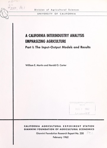 Cover for A California interindustry analysis emphasizing agriculture