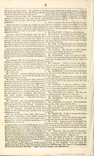 Cover for Speech of Schuyler Colfax, of Ind., on his resolution declaring Mr. Long, of Ohio, an unworthy member of the House, delivered in the House of Representatives, April 14, 1864.