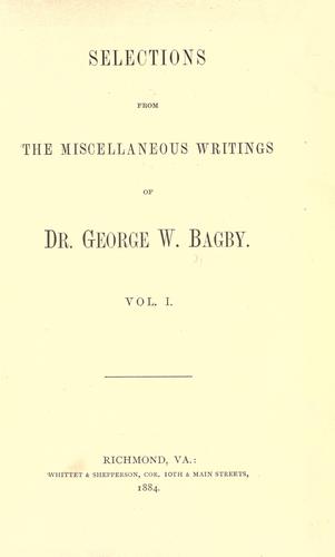 Cover for Selections from the miscellaneous writings of Dr. George W. Bagby.