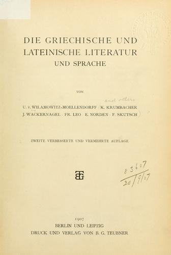Cover for Die Griechische und lateinische Literatur und Sprache