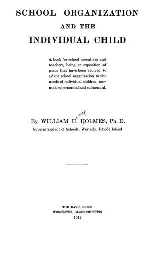 Cover for School organization and the individual child