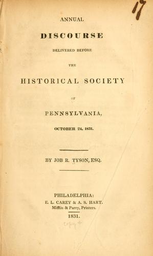 Cover for Annual discourse delivered before the Historical society of Pennsylvania...