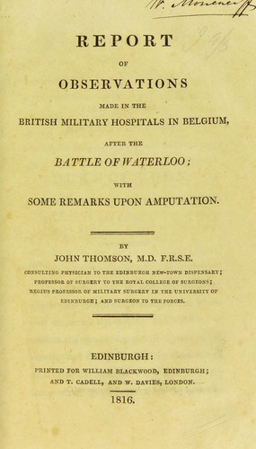 Cover for Report of observations made in the British military hospitals in Belgium, after the Battle of Waterloo
