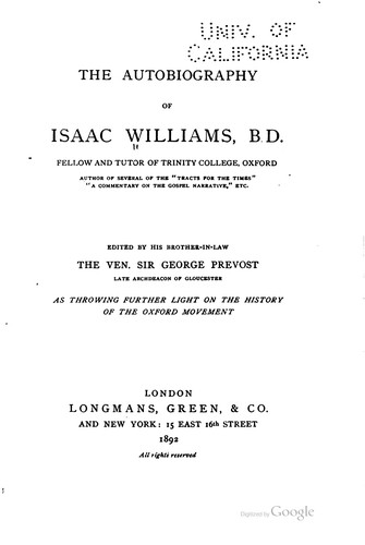 Cover for The autobiography of Isaac Williams