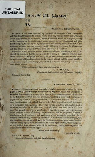 Cover for Argument delivered at Annapolis, by William Wirt, Esquire, late attorney general of the United States, before the chancellor of Maryland, on the 19th and 20th days of August, 1829