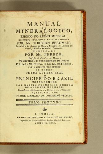 Cover for Manual do mineralogico, ou esboço do reino mineral, disposto segundo a analyse chimica