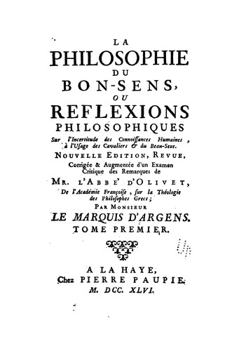 Cover for La Philosophie du bon-sens =
