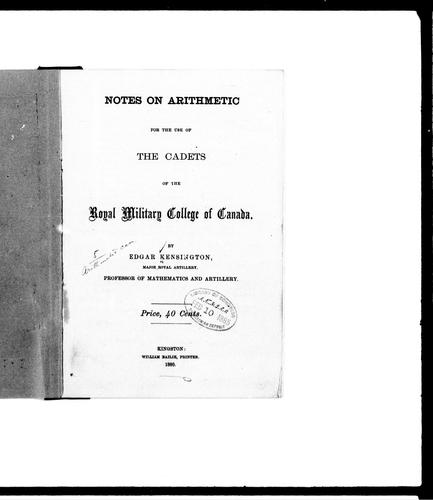 Cover for Notes on arithmetic for the use of the cadets of the Royal Military College of Canada