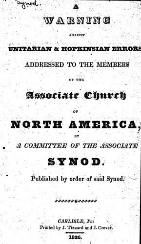 Cover for A warning against Unitarian & Hopkinsian errors