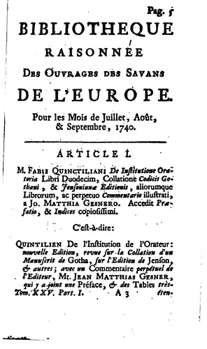 Cover for Bibliothèque raisonnée des ouvrages des savans de l'Europe