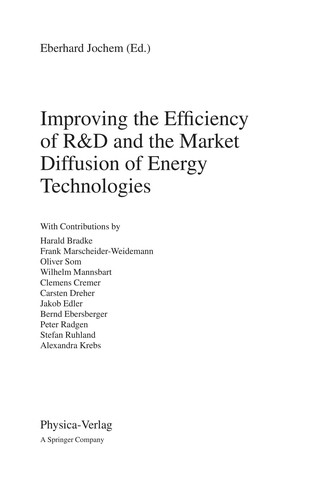 Cover for Improving the efficiency of R&D and the market diffusion of energy technologies
