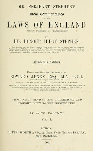 Cover for Mr. Serjeant Stephen's new commentaries on the laws of England