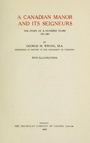 Cover for A Canadian manor and its seigneurs