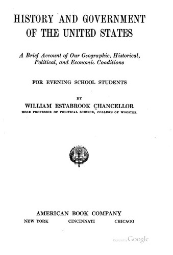 Cover for History and Government of the United States: A Brief Account of Our ...