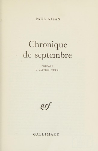 Cover for Chronique de septembre (Blanche) (French Edition)
