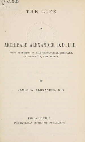 Cover for Life of Archibald Alexander