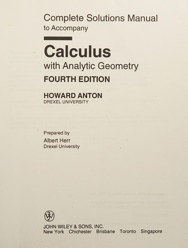 Cover for Complete Solutions Manual to Accompany Calculus with Analytic Geometry, Fourth Edition