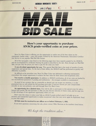 Cover for ANACS mail bid sale ... Steve Ivy Rare Coins