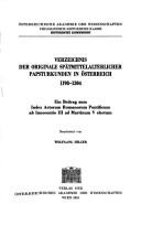 Cover for Verzeichnis der Originale spätmittelalterlicher Papsturkunden in Österreich, 1198-1304