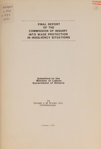 Cover for Final report of the Commission of Inquiry into Wage Protection in Insolvency Situations