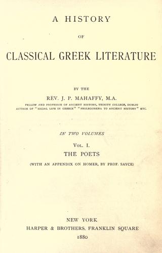Cover for A history of classical Greek literature