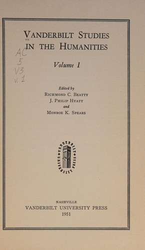 Cover for Vanderbilt studies in the humanities