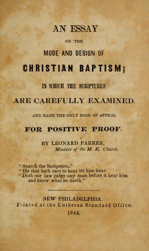 Cover for An essay on the mode and design of Christian baptism