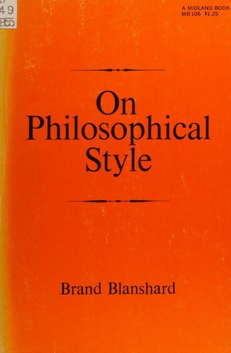 Cover for On philosophical style (A Midland book)