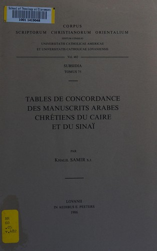 Cover for Tables de concordance des manuscrits arabes chrétiens du Caire et du Sinaï