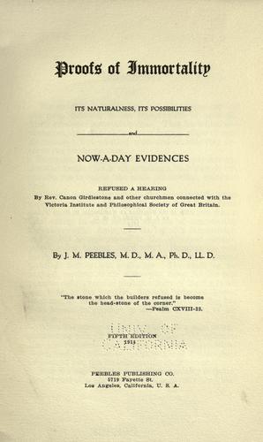 Cover for Proofs of immortality