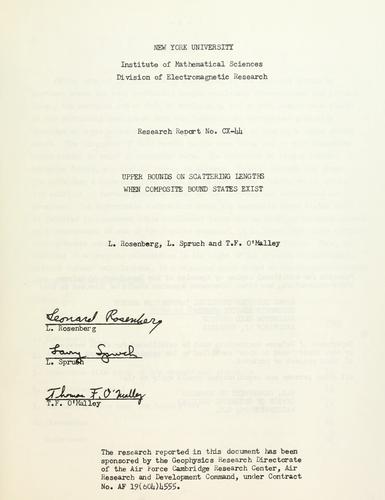 Cover for Upper bounds on scattering lengths when composite bound states exist