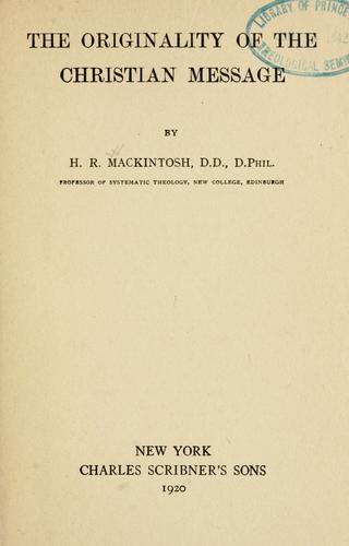 Cover for The originality of the Christian message