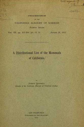 Cover for A distributional list of the mammals of California